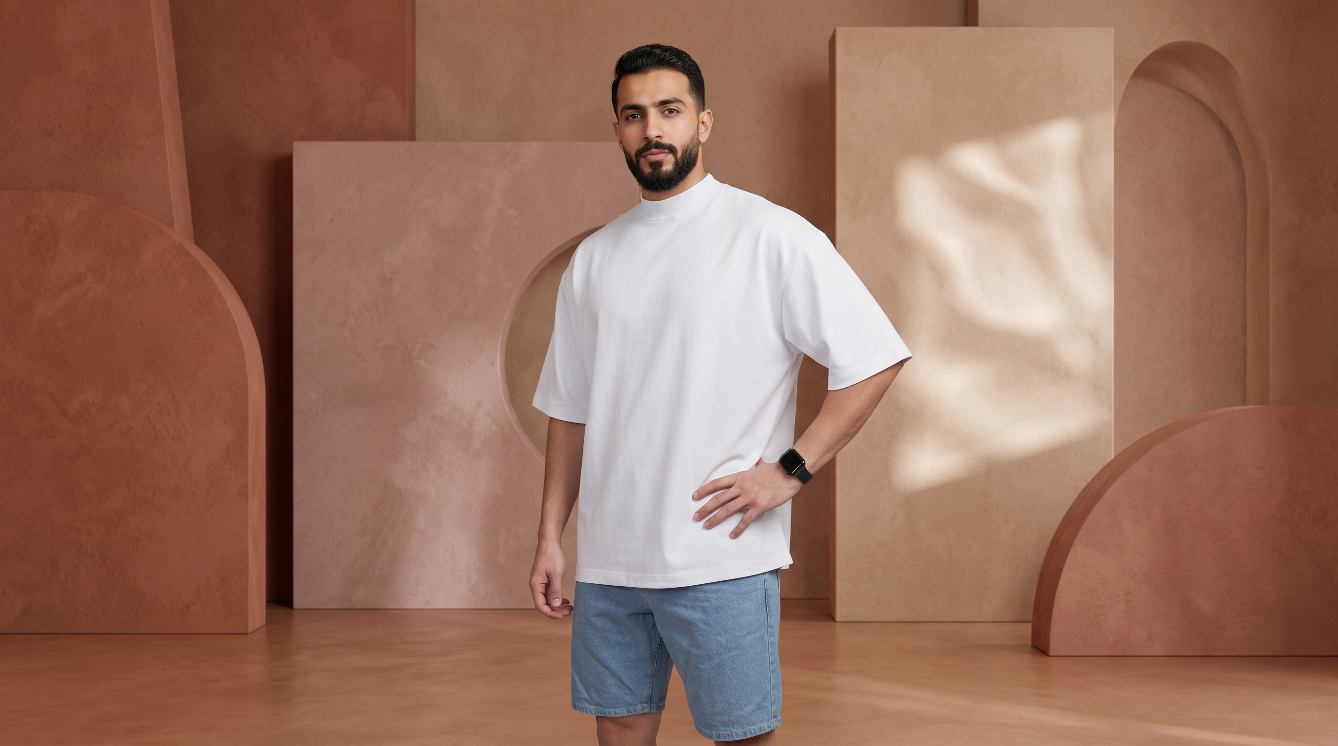 White tee, terracotta set